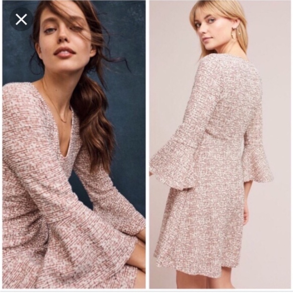 Maeve Textured Pink and White Long Sleeve Dress